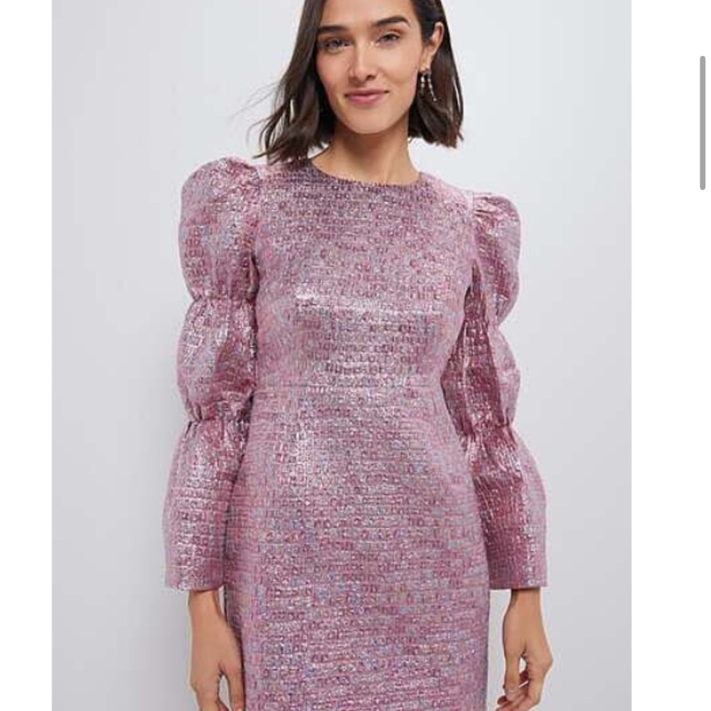 Hyacinth House: Pink Jacquard Puff Sleeve Darcy Mini Dress